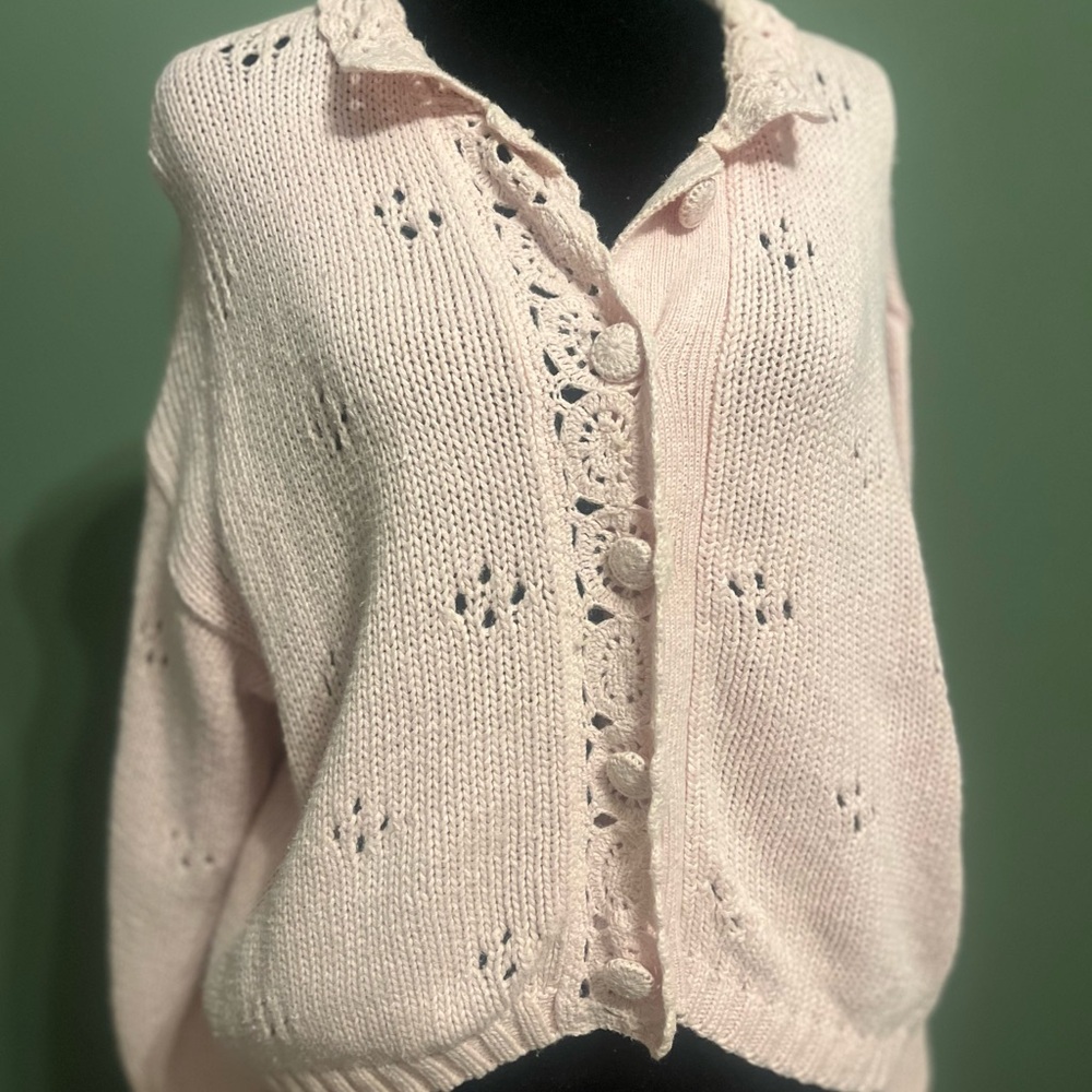 Pink Knit Women's Vintage Cardigan Sweater